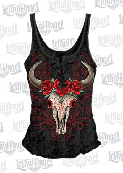 D.O.D. Western Skull Lace-Up Tank Top | Clothing