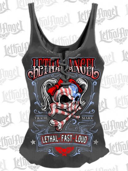 Lethal Angel USA Girl Skull Lace-Up Tank Top | Clothing